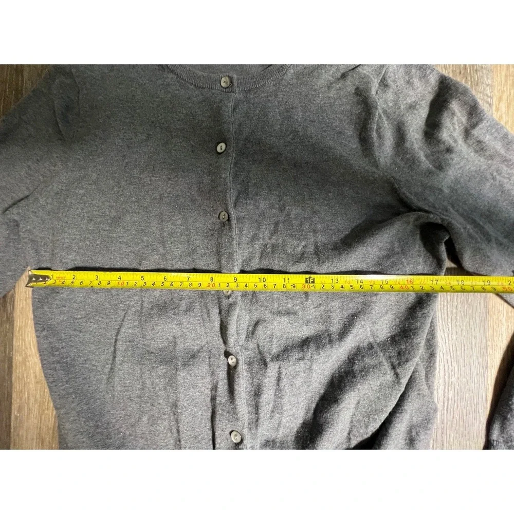 Lands End Cardigan Women Medium Gray Button Front Crew Neck Cotton Knit